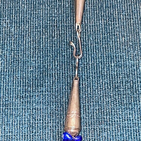 Native American Double Strand Lapis with Stamped Sterling Clasp - Picture 7 of 9